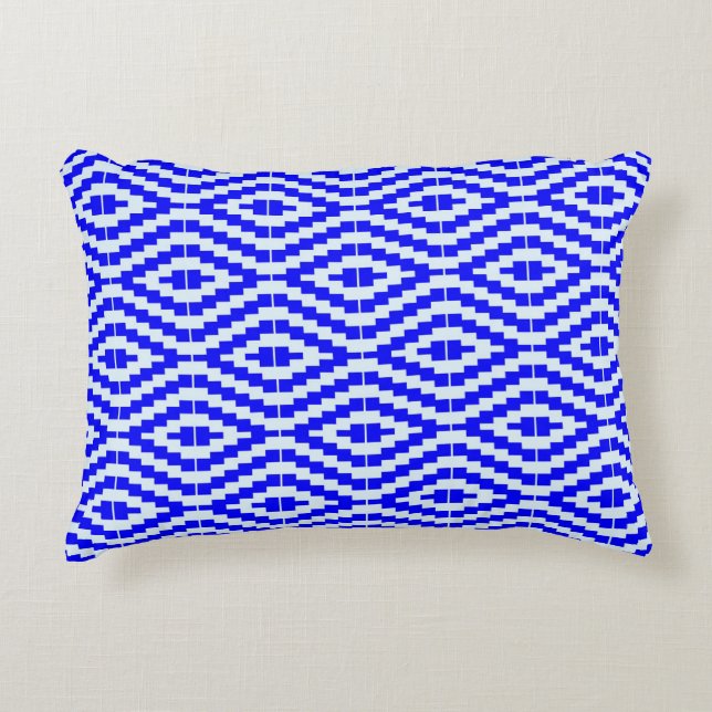 Geometric Kente Bright Blue, White, Accent Pillow (Front)