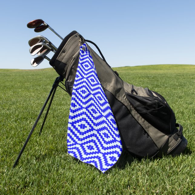 Geometric Kente Bright Blue, White, Golf Towel (Green)