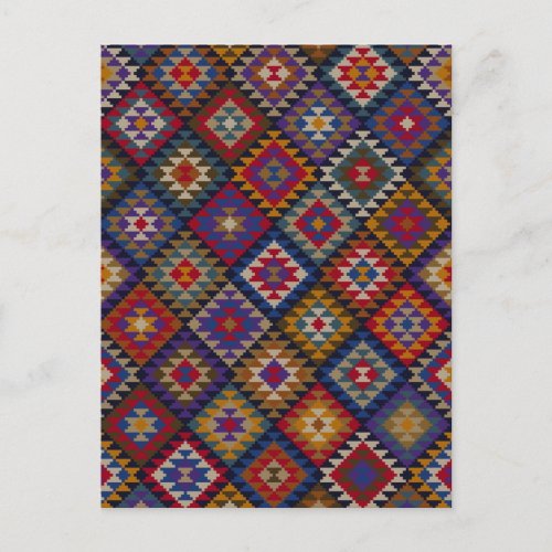 Geometric knitted quilt pattern postcard