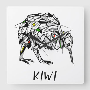 Geometric Koru kiwi Square Wall Clock
