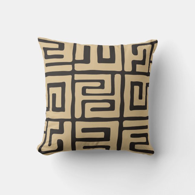 Geometric Kuba Cloth Inspired Earth Tone Throw Pillow (Front)