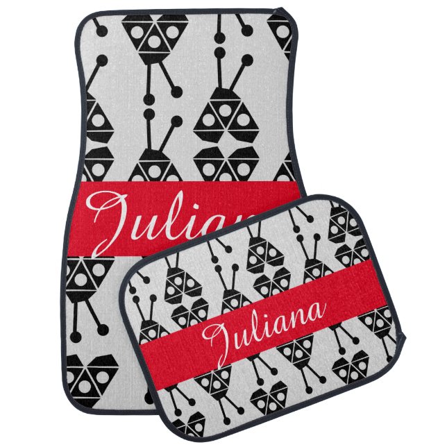 Geometric Lady Bugs Black Red Car Floor Mat (Set)