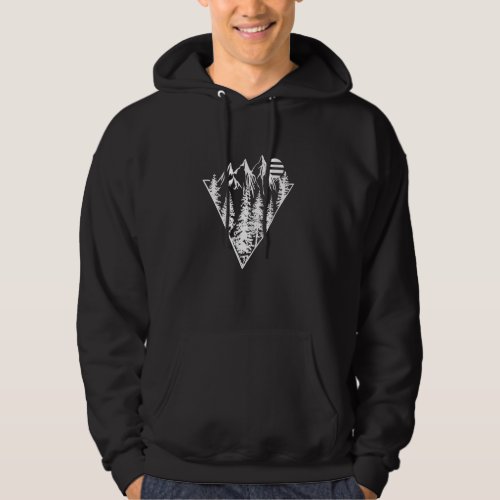Geometric landscape of pine trees and mountain hoodie