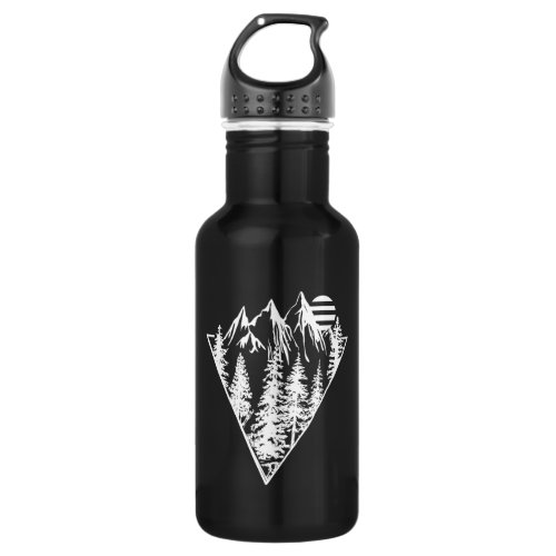 Geometric landscape of pine trees and mountain stainless steel water bottle