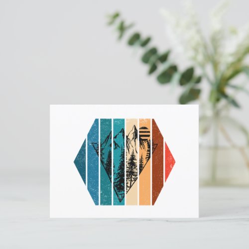 Geometric landscape pine trees and mountain holiday postcard
