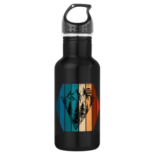 Geometric landscape pine trees and mountain stainless steel water bottle
