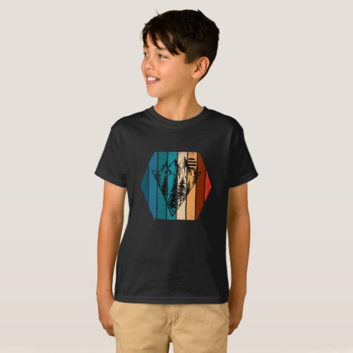 Geometric landscape pine trees and mountain T_Shirt