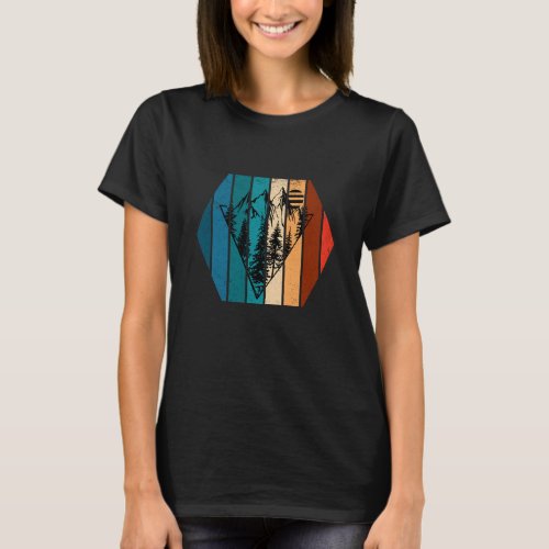 Geometric landscape pine trees and mountain T_Shirt