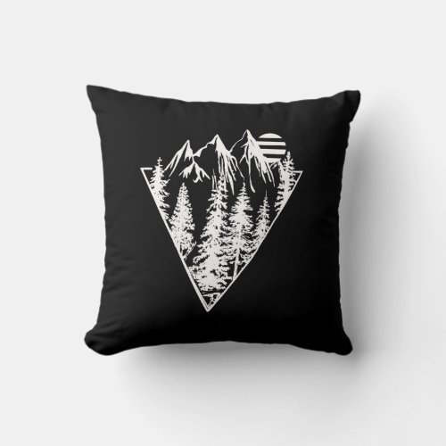 Geometric landscape pine trees and mountain  throw pillow