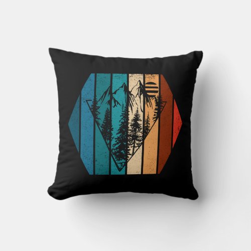 Geometric landscape pine trees and mountain throw pillow