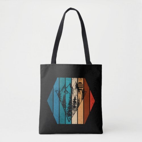 Geometric landscape pine trees and mountain tote bag