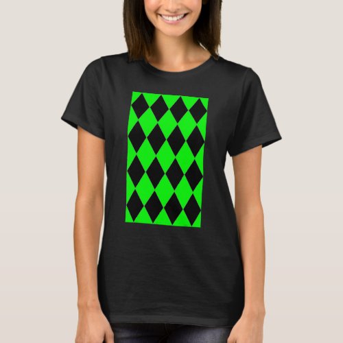 Geometric Large Harlequin Pattern Green And Black T_Shirt