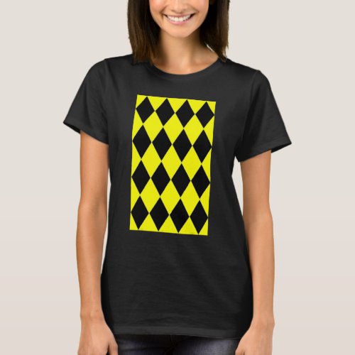 Geometric Large Harlequin Pattern Yellow And Black T_Shirt