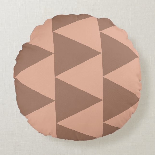 Geometric Large Triangles Mocha Mousse Dusty Pink Round Pillow (Front)