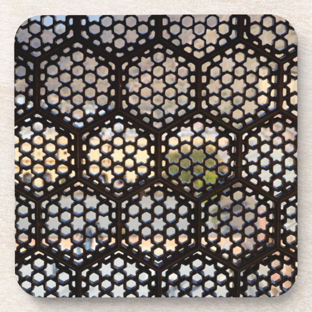 Geometric Lattice window, India Drink Coaster (Front)