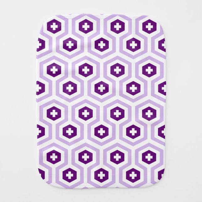 Geometric Lavender Purple Hexagon & Cross Pattern Baby Burp Cloth (Front)