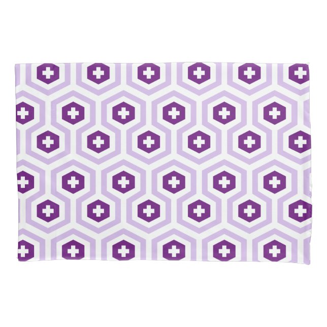 Geometric Lavender Purple Hexagon & Cross Pattern Pillowcase (Front)