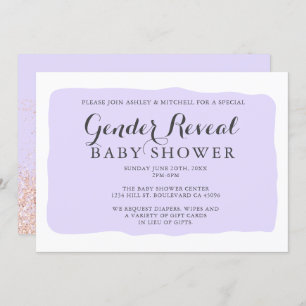 Geometric lavender rose glitter gender reveal baby invitation
