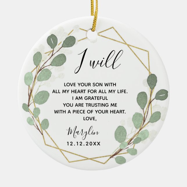 Geometric Leaf Greenery Mother of the Groom Ceramic Ornament (Front)