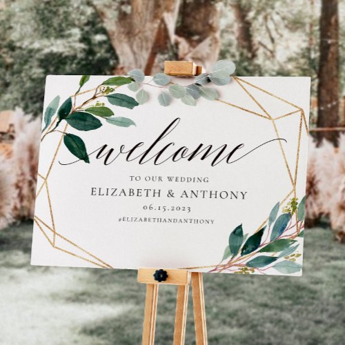 Geometric Leafy Welcome Wedding Sign