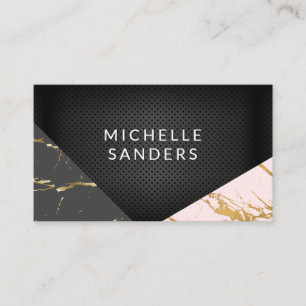 Geometric Leather Mesh Gold Marble Business Card