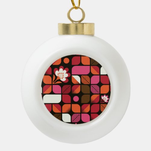 Geometric Leaves Flowers Seamless Pattern Ceramic Ball Christmas Ornament