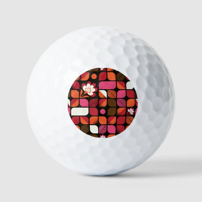 Geometric Leaves Flowers Seamless Pattern Golf Balls (Front)
