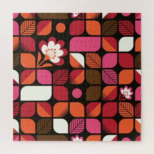 Geometric Leaves Flowers Seamless Pattern Jigsaw Puzzle