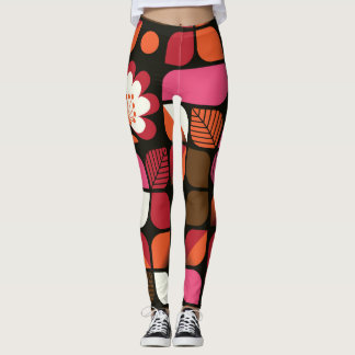 Geometric Leaves Flowers Seamless Pattern Leggings