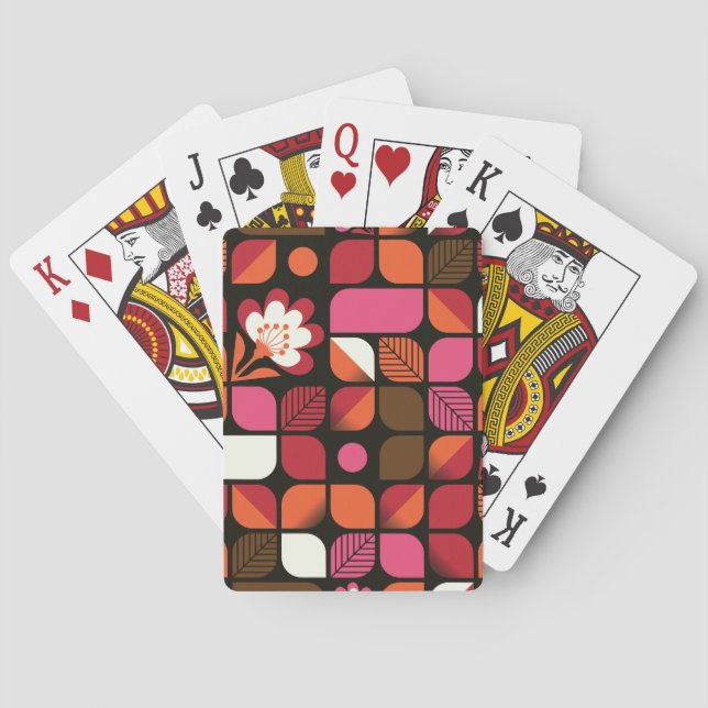 Geometric Leaves Flowers Seamless Pattern Poker Cards (Back)
