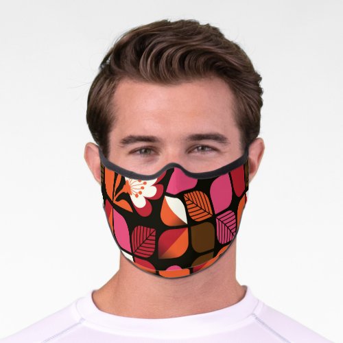 Geometric Leaves Flowers Seamless Pattern Premium Face Mask