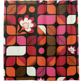 Geometric Leaves Flowers Seamless Pattern Shower Curtain