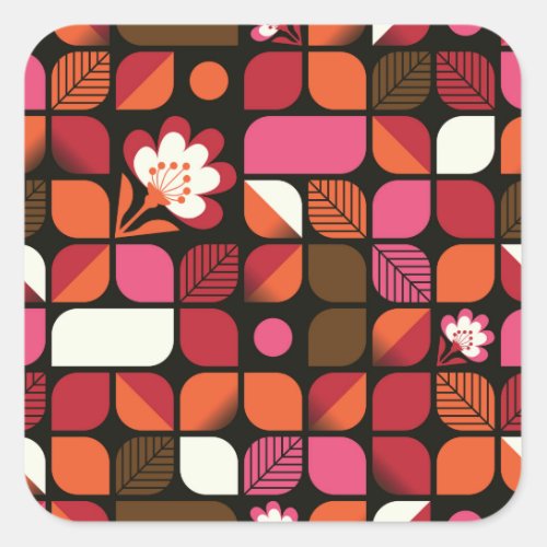 Geometric Leaves Flowers Seamless Pattern Square Sticker