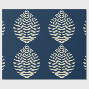 Geometric Leaves Navy & Beige Wrapping Paper