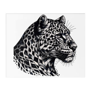 Geometric Leopard Head Black and White Art