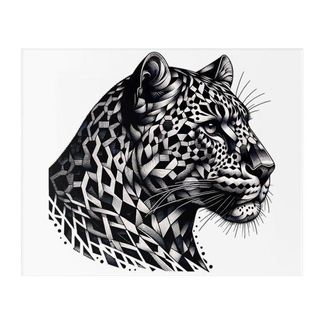 Geometric Leopard Head Black and White Art (Front)