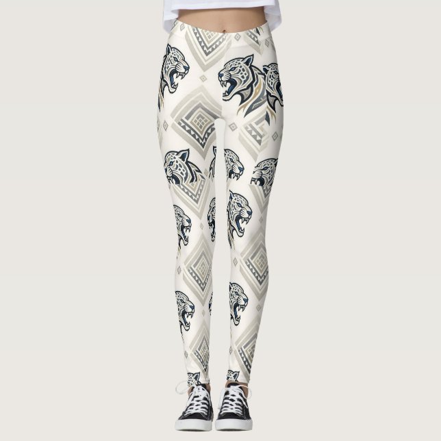 Geometric Leopard Patch Pattern Leggings (Front)