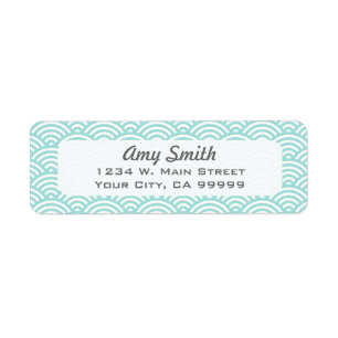 Geometric Light Aqua and White Asian Pattern Label