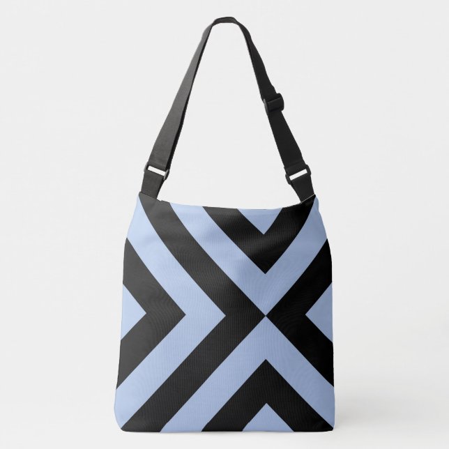 Geometric Light Blue and Black Chevrons Crossbody Bag (Front)