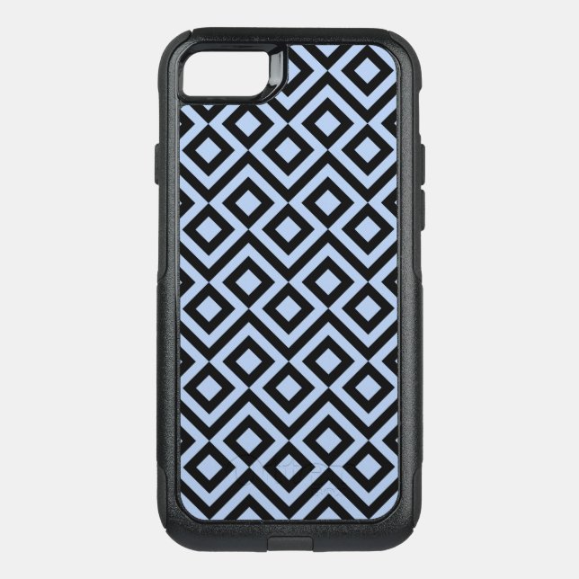 Geometric Light Blue and Black Meander Pattern Otterbox iPhone Case (Back)
