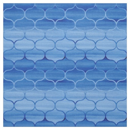 Geometric Light to Dark Blue Painted Ogee Pattern Fabric