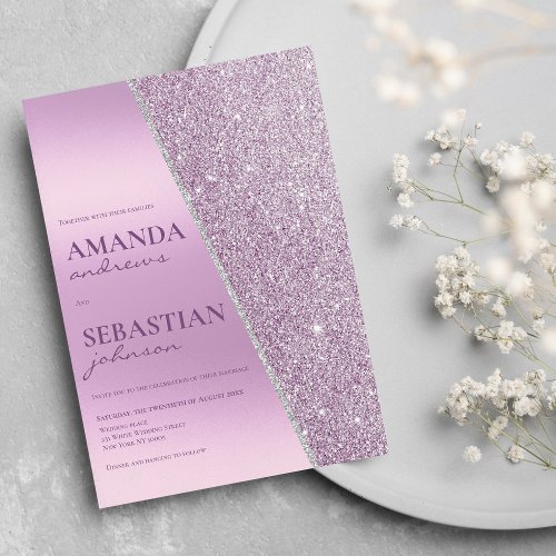 Geometric lilac elegant glitter gradient wedding invitation