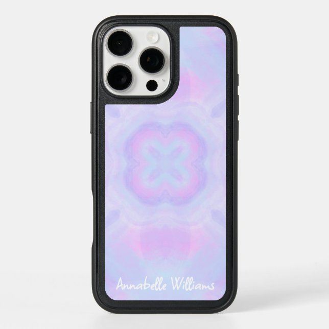 Geometric Lilac Purple, Aqua Watercolor Name Otterbox iPhone Case (Back)