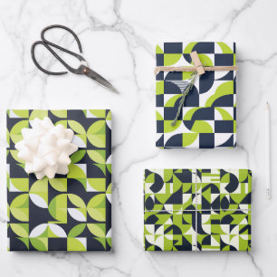Geometric Lime Green and Navy Blue Shapes Wrapping Paper Sheets