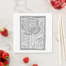Geometric Line Art Rose Flower Botanical Paper Nap