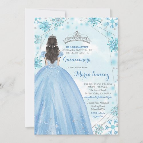 Geometric Line Blue Snowflakes Mexican Mis Quince Invitation