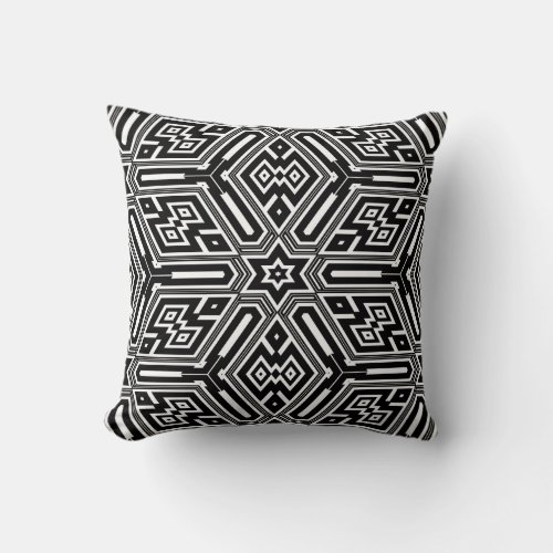 Geometric Line Patterns Grid Shape Black  White Throw Pillow