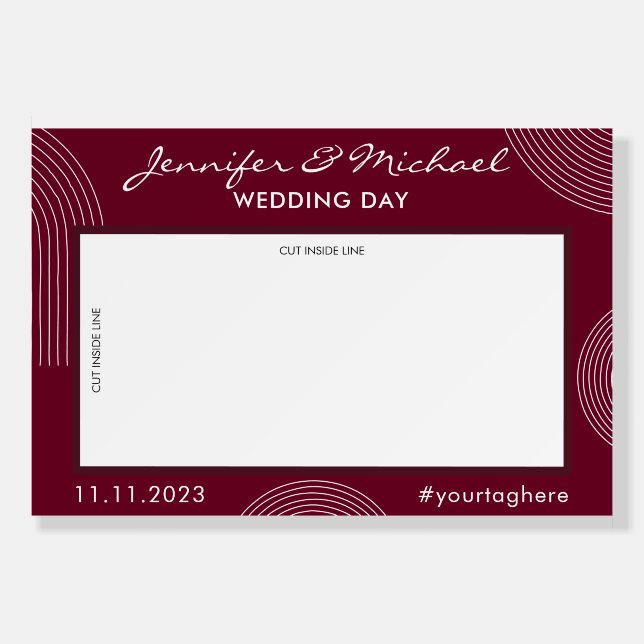 Geometric Line Photo Booth Selfie Burgundy Foam Board (Front)