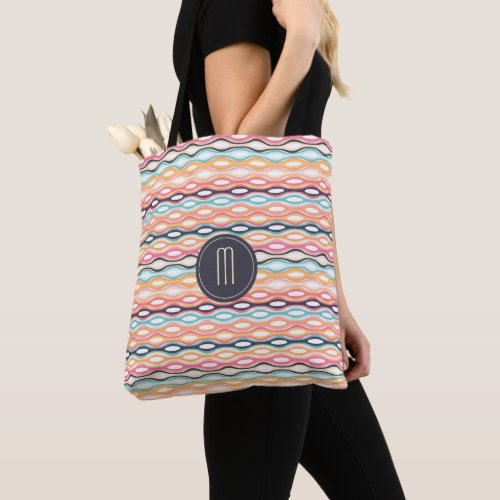 Geometric Line Retro Pattern Monogram Tote Bag