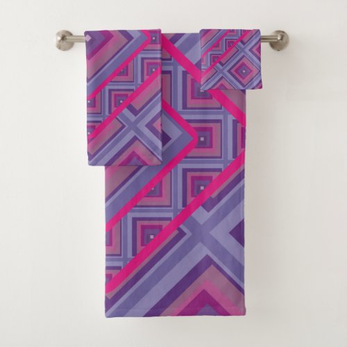 Geometric Lines Artsy Purple Pink Diamond Pattern Bath Towel Set